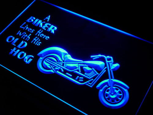 Biker Lives here with his old Hog Neon Sign